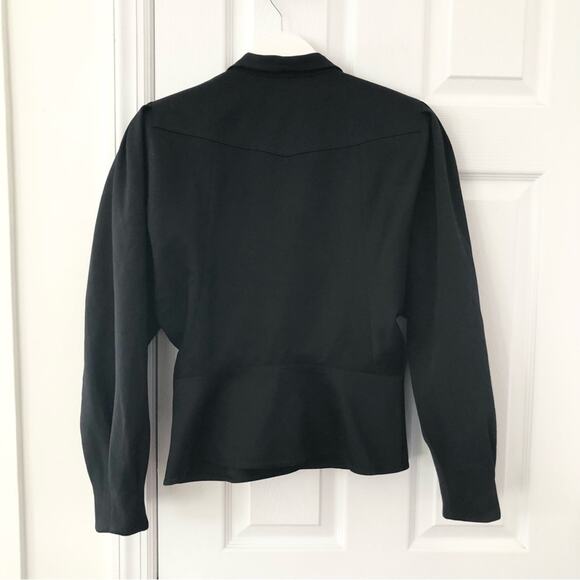 Louis Feraud Black Wool Vintage Puffed Cinch Sleeve Peplum Short Blazer Jacket 8 - Picture 6 of 14